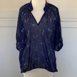 NWT Indigo Sheer birds Printed chiffon Blouse
